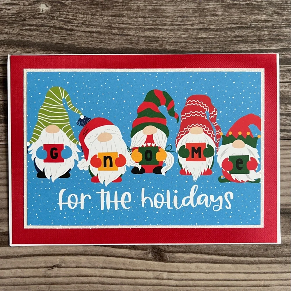 Handmade Christmas Holiday Gnome Greeting Cards Set of 12 5”x7” With Envelopes